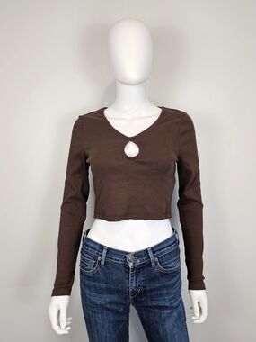Only NWT Dark Brown Onulan Long Sleeve Short Top Sz M
